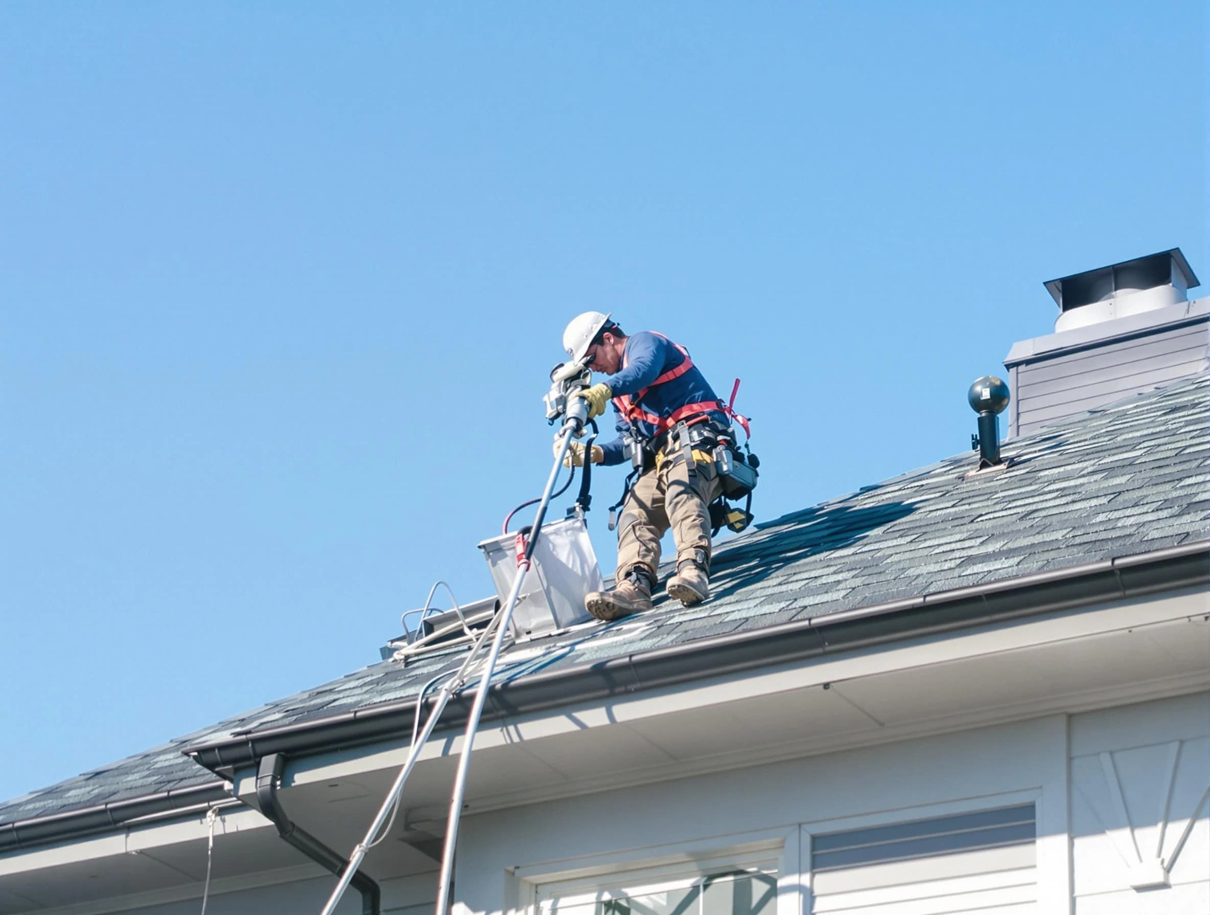 North Fayette Dryer Vent Cleaning certified technician cleaning a roof-mounted dryer vent system in North Fayette